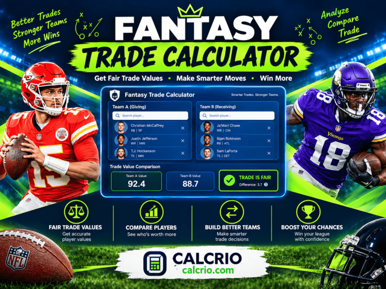 Fantasy trade calculator comparing fantasy football player trade values
